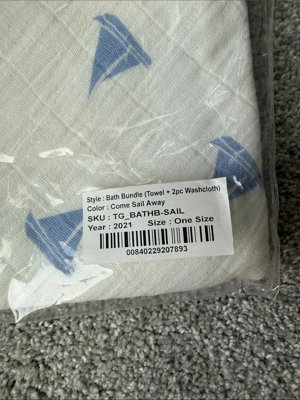Monica + Andy- Bath Bundle Come Sail Away, Towel, Two Washcloths, Organic Cotton